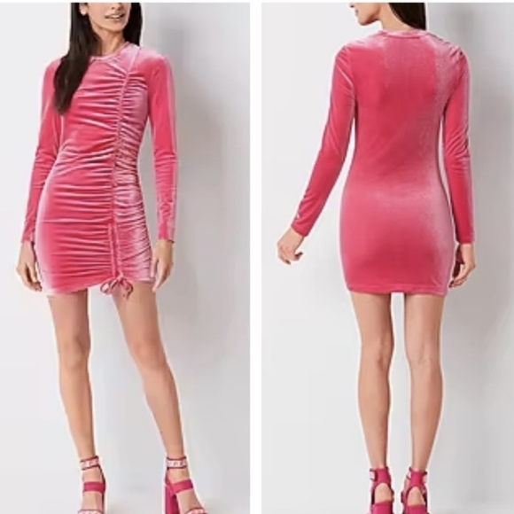Juicy Couture | Hot Pink Velour Full Sleeve Mini Bodycon Ruched Dress Size M - Picture 1 of 6